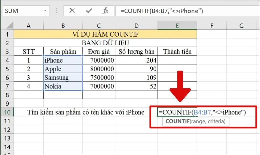 Cách sử dụng hàm COUNTIF để đếm với các phép so sánh