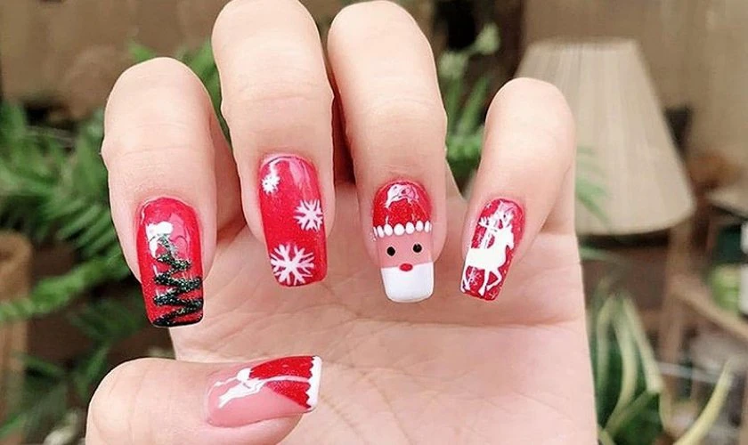 Mẫu nail Gi&aacute;ng sinh với họa tiết &ocirc;ng gi&agrave; noel cute
