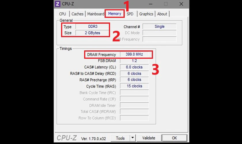 Khởi động CPU-Z và chọn mục Memory