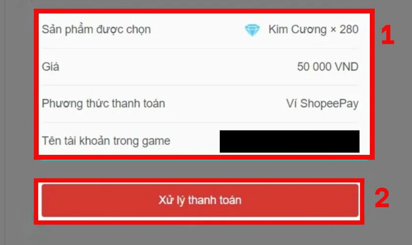 Chọn mệnh giá thẻ muốn nạp rồi bấm Xử lý thanh toán