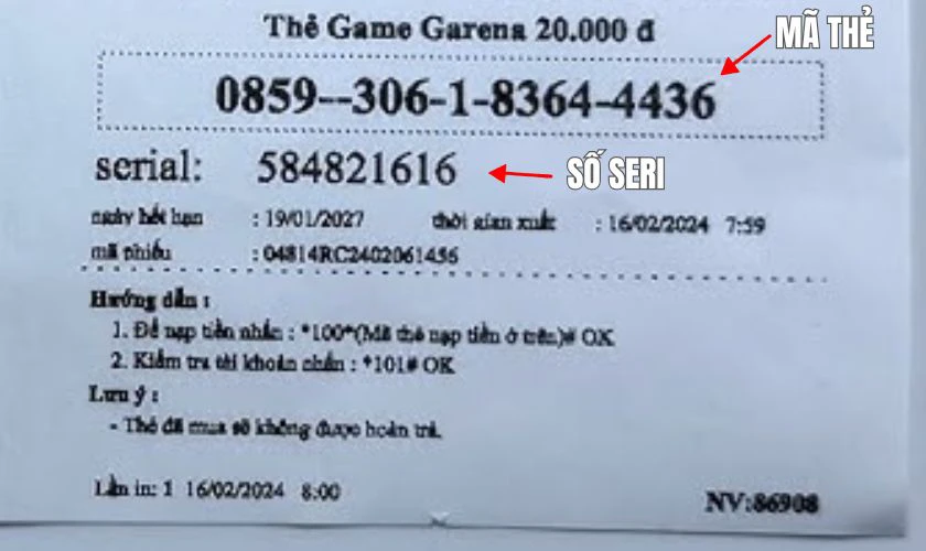 Nhập mã thẻ và số seri nếu có yêu cầu