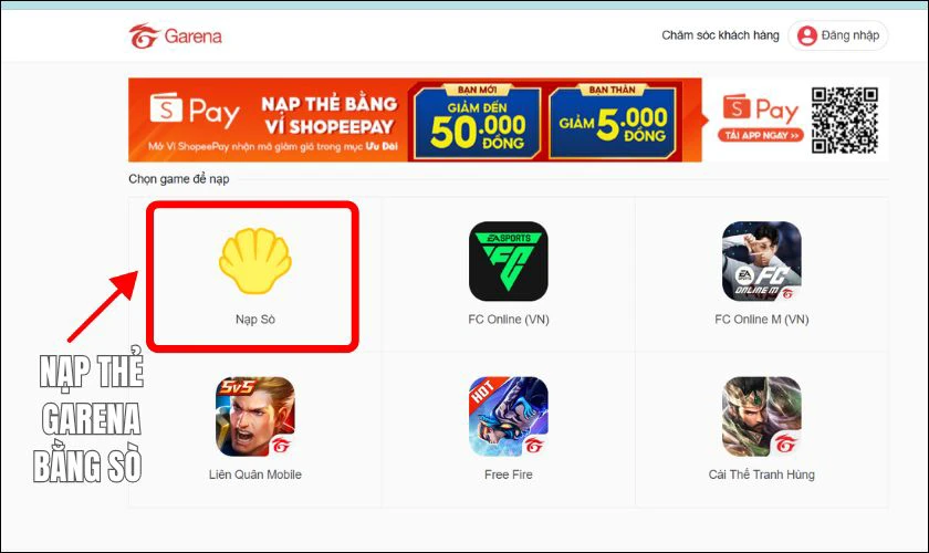 Cách nạp thẻ Garena bằng Sò Garena