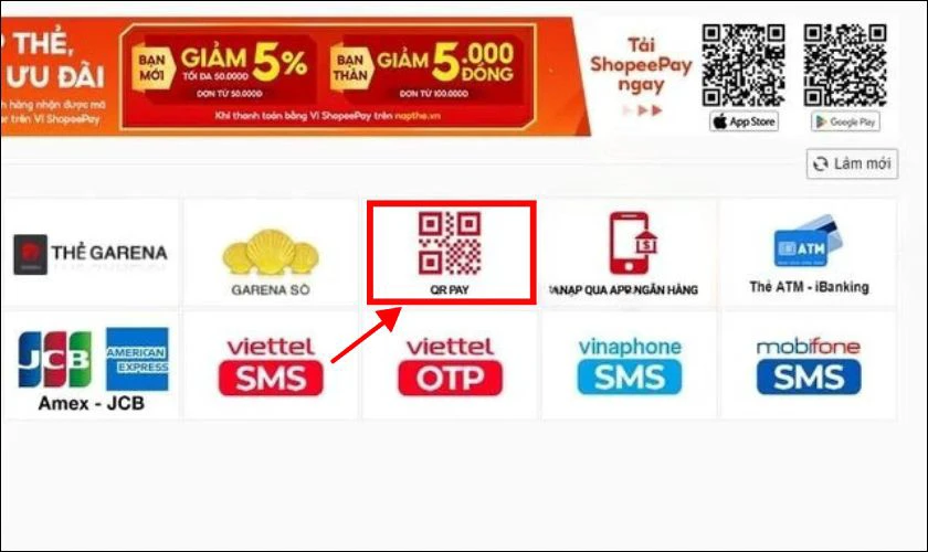 Cách nạp thẻ Garena bằng QR Pay