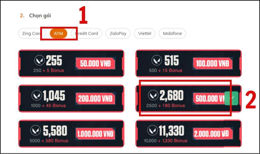 C&aacute;ch nạp Valorant bằng ATM