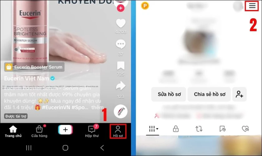 Chọn v&agrave;o hồ sơ v&agrave; nhấn v&agrave;o biểu tượng 3 dấu gạch