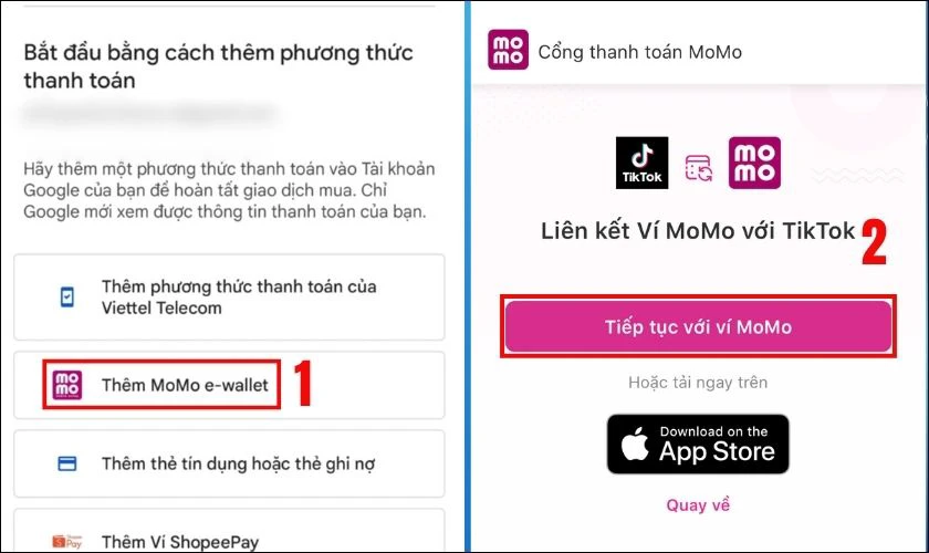 C&aacute;ch nạp xu TikTok bằng Momo