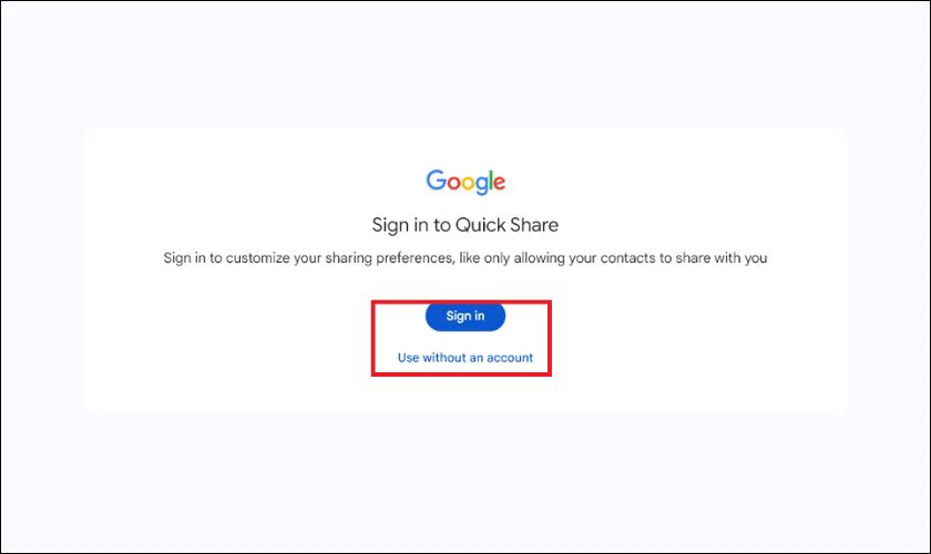Đăng nhập bằng c&aacute;ch nhấn Sign in hoặc chọn Use without an account để d&ugrave;ng m&agrave; kh&ocirc;ng cần t&agrave;i khoản