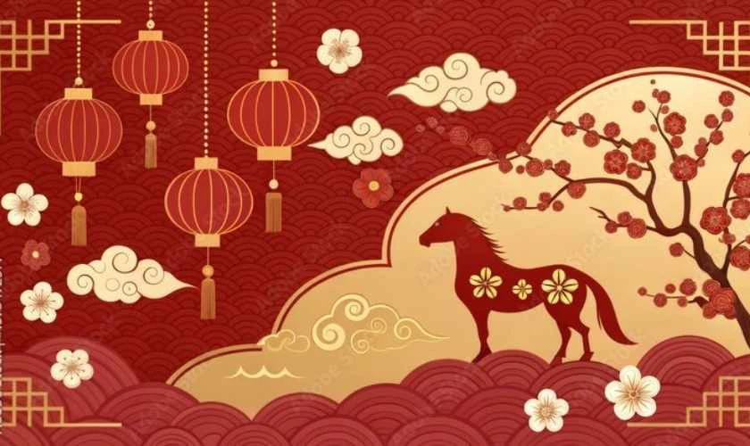 Hình nền Powerpoint Tết 2026 Bính Ngọ có hình con ngựa
