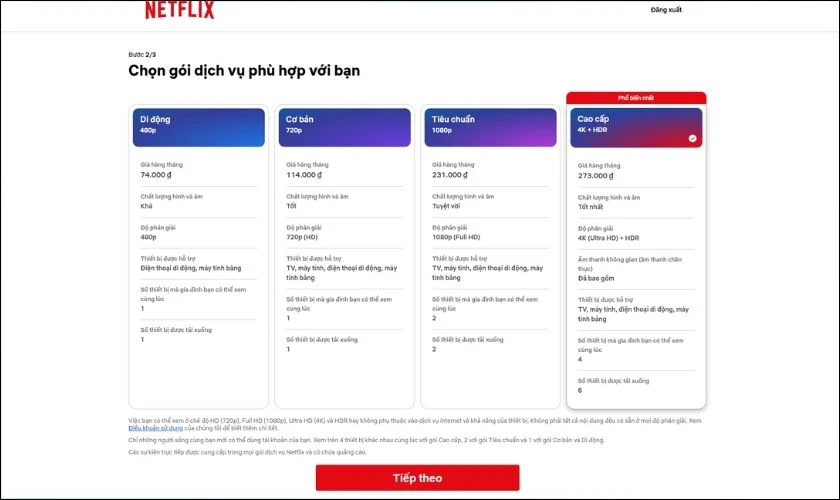 Các gói cước Netflix