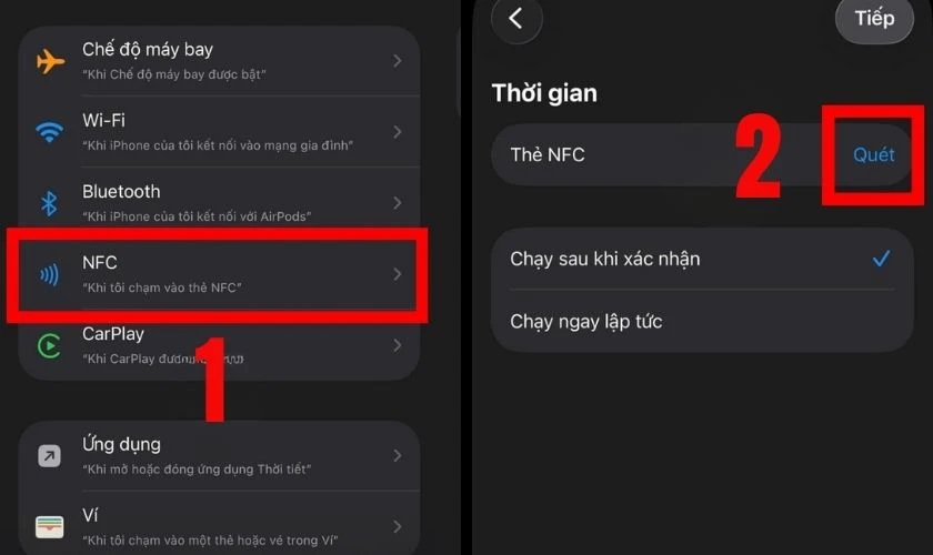 Chọn điều kiện kích hoạt NFC Tag