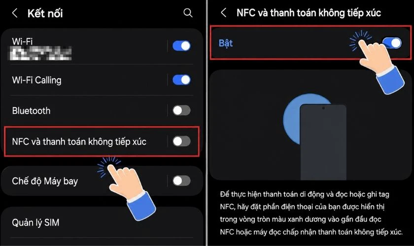 Chọn mục NFC và thanh toán không tiếp xúc