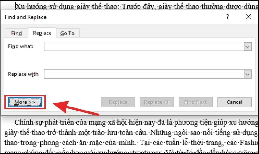 Chọn thư mục Find what và nhấn vào More