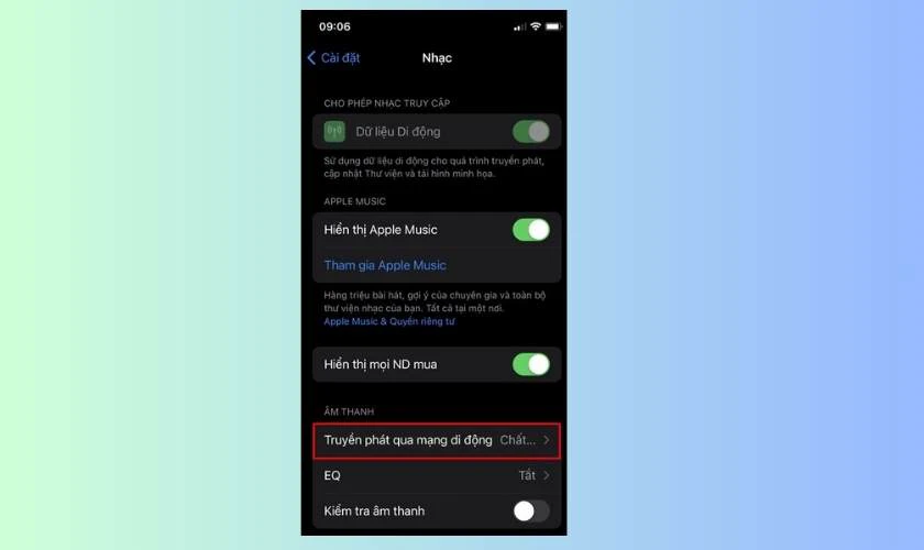 Nhấn chọn v&agrave;o mục Audio Quality