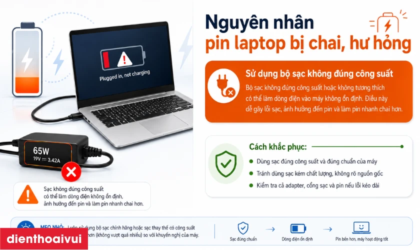 Nguy&ecirc;n nh&acirc;n chai pin đến từ bộ sạc kh&ocirc;ng tương th&iacute;ch