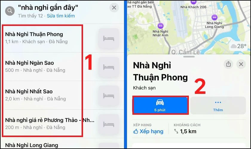 T&igrave;m nh&agrave; nghỉ gần đ&acirc;y bằng Maps iPhone