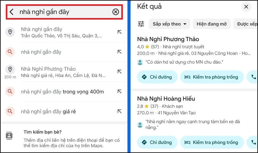 T&igrave;m nh&agrave; nghỉ gần đ&acirc;y 24/24 bằng Google Maps