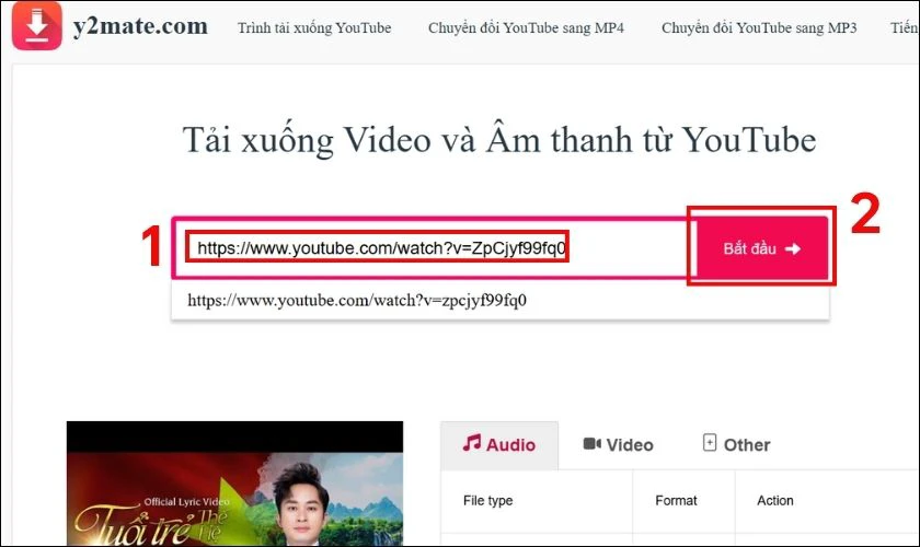 D&aacute;n link nhạc v&agrave;o v&agrave; nhấn Bắt đầu