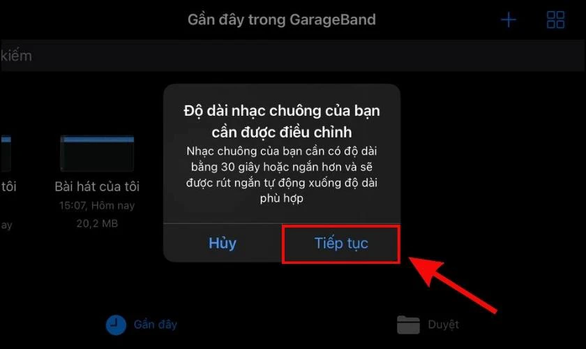 Nhấn chọn tiếp tục