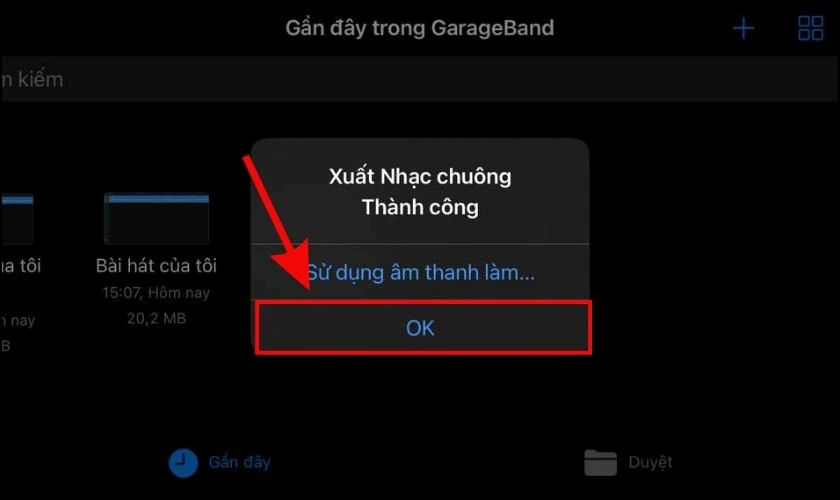 Nhấn chọn OK để xuất nhạc chu&ocirc;ng cho iPhone 11