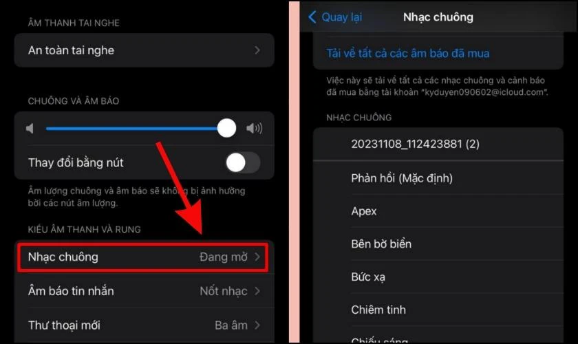 Chọn v&agrave;o mục Nhạc chu&ocirc;ng v&agrave; c&agrave;i cho iPhone 11 theo sở th&iacute;ch