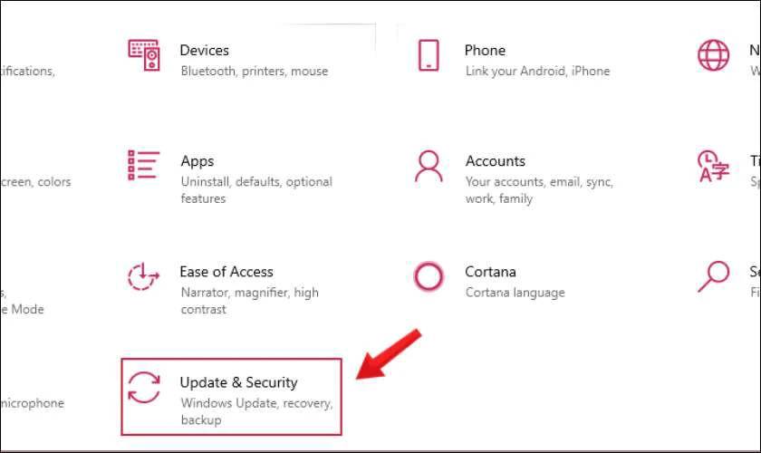 Click chọn Update & security
