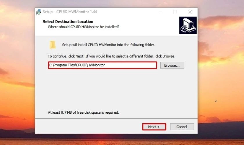 Bạn click vào Next