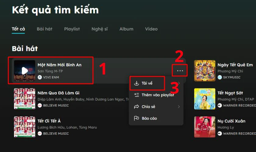 Nhấn nút Tải xuống (Download) ở bài hát hoặc playlist