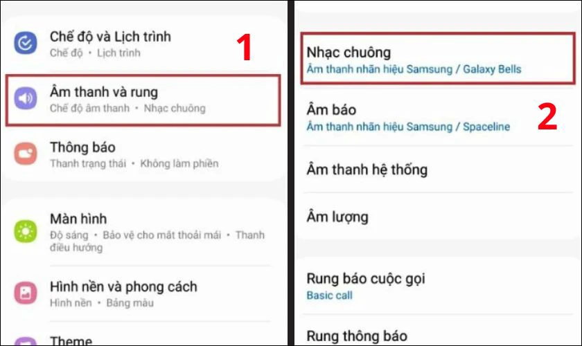 Vào Cài đặt, chọn Âm thanh & Cảm ứng, chọn Nhạc chuông