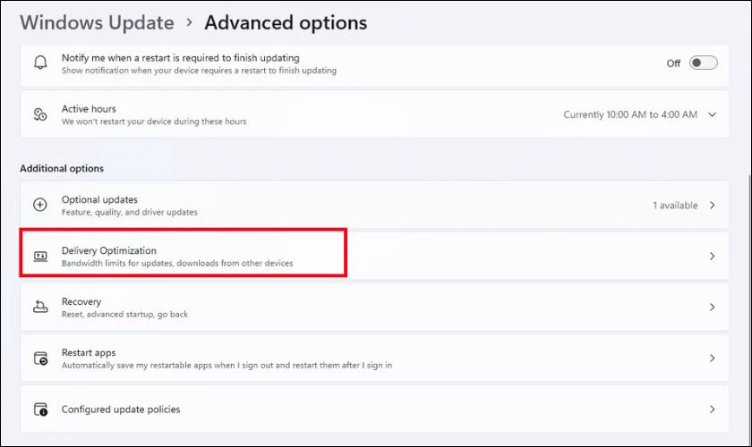 Chọn mục Delivery Optimization