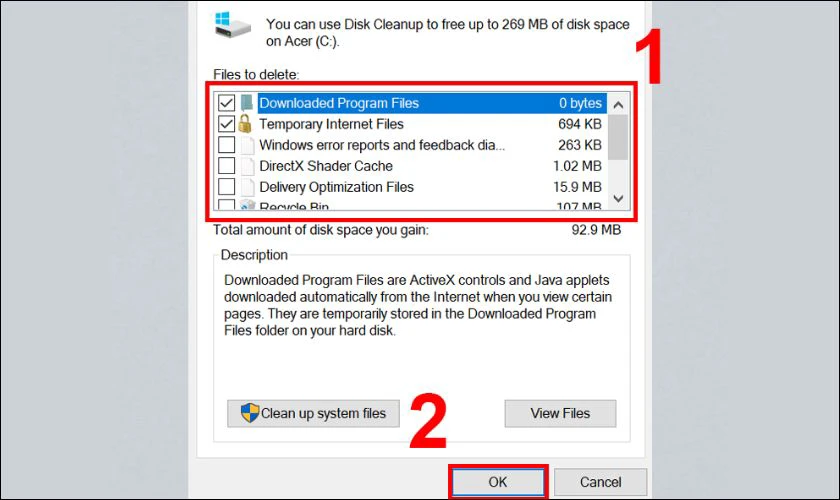 Nhấn nút OK và xác nhận để xóa các file đã chọn