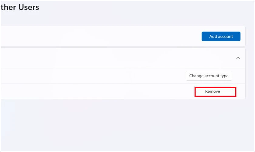 Nhấp vào tài khoản mà bạn muốn xóa và kích chuột vào Remove