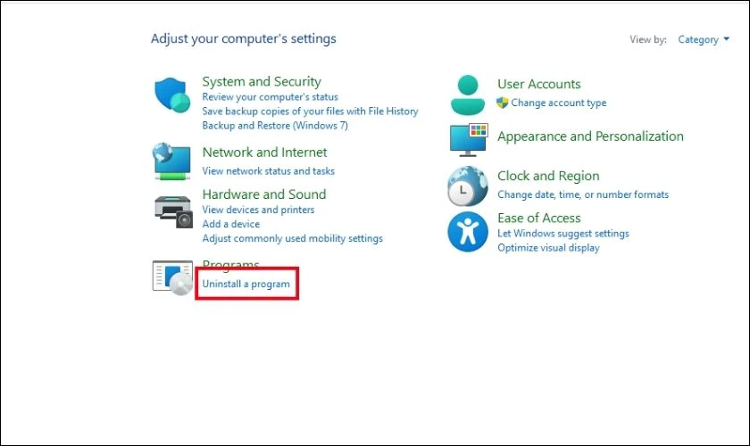 Bạn có thể truy cập vào Control Panel, sau đó chọn mục Uninstall a program