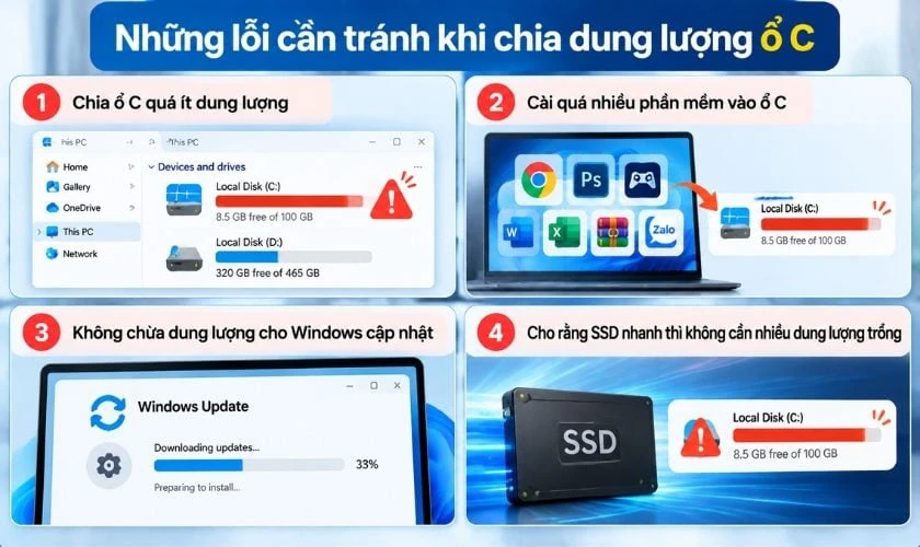 Ổ c nên để bao nhiêu GB? Những lỗi cần tránh