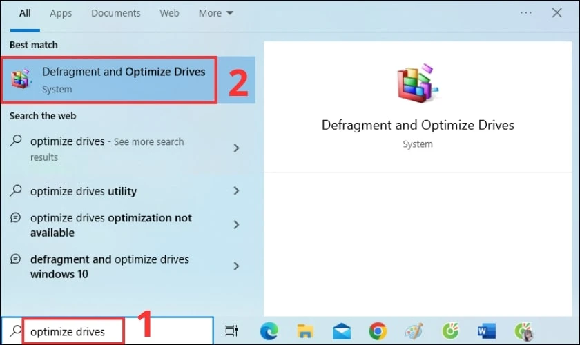 Sau đó, bạn chọn vào Defragment and Optimize Drives