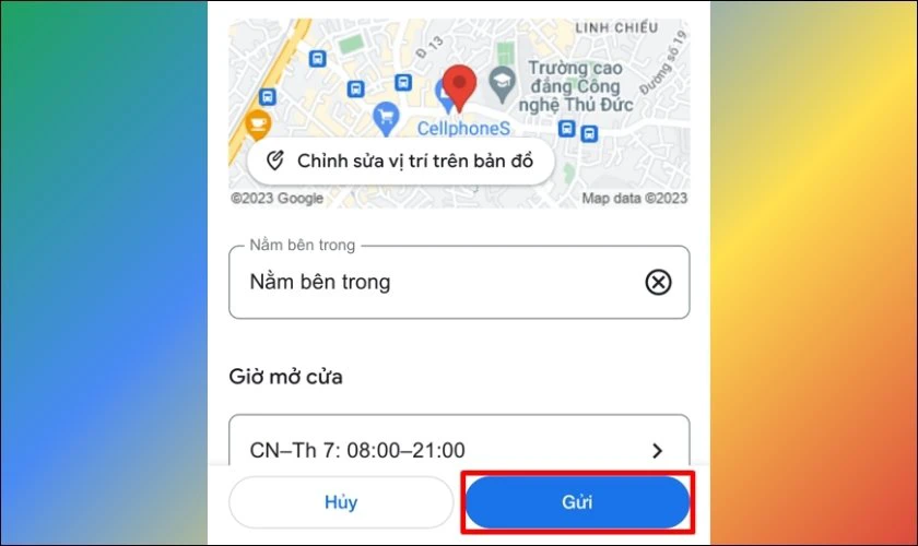 Điều chỉnh lại thông tin và nhấn Gửi