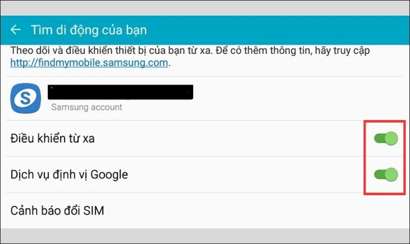 Bật Điều khiển từ xa và Dịch vụ định vị Google