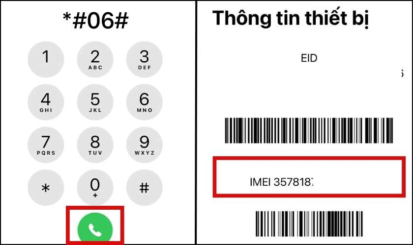 Nhập *#06# để số IMEI xuất hiện. 