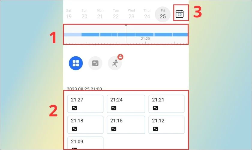 K&eacute;o thanh m&agrave;u xanh để xem lại c&aacute;c đoạn video đ&atilde; được ghi h&igrave;nh trong ng&agrave;y