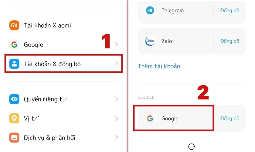 Nhấn v&agrave;o T&agrave;i khoản & đồng bộ v&agrave; chọn biểu tượng Google
