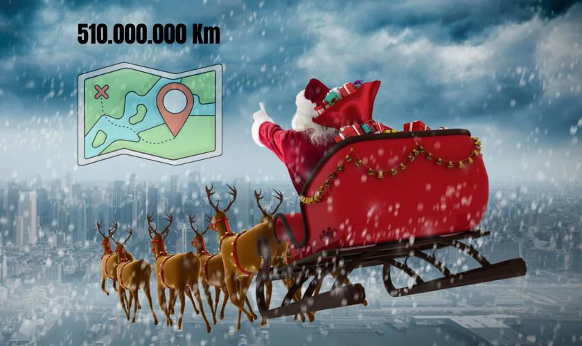 &Ocirc;ng gi&agrave; Noel cưỡi xe tuần lộc đi qua những đ&acirc;u?