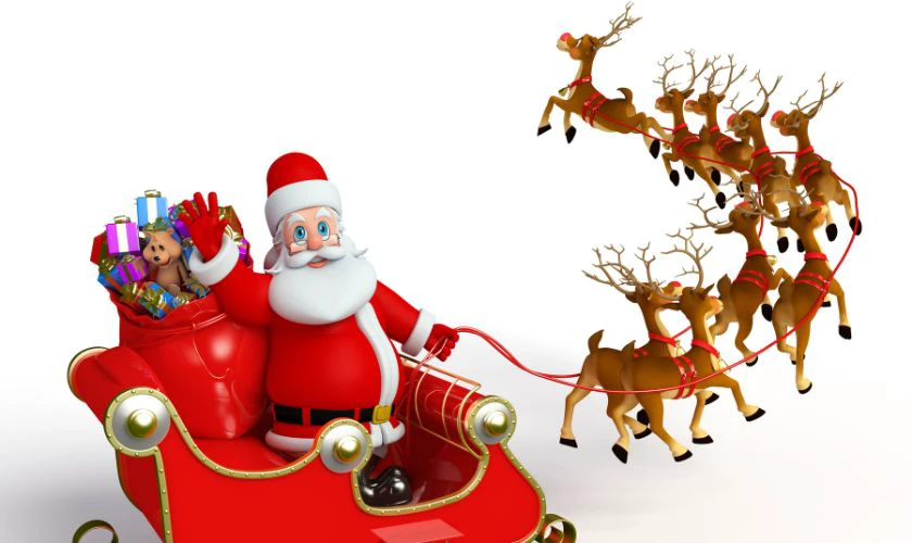 H&igrave;nh ảnh &ocirc;ng gi&agrave; Noel v&agrave; 9 con tuần lộc