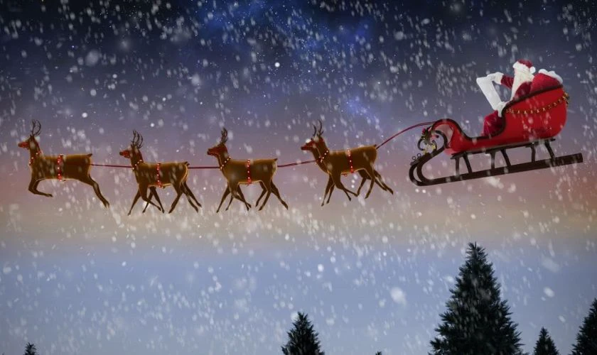 &Ocirc;ng gi&agrave; Noel v&agrave; đ&agrave;n tuần lộc đi ph&aacute;t qu&agrave; trong đ&ecirc;m