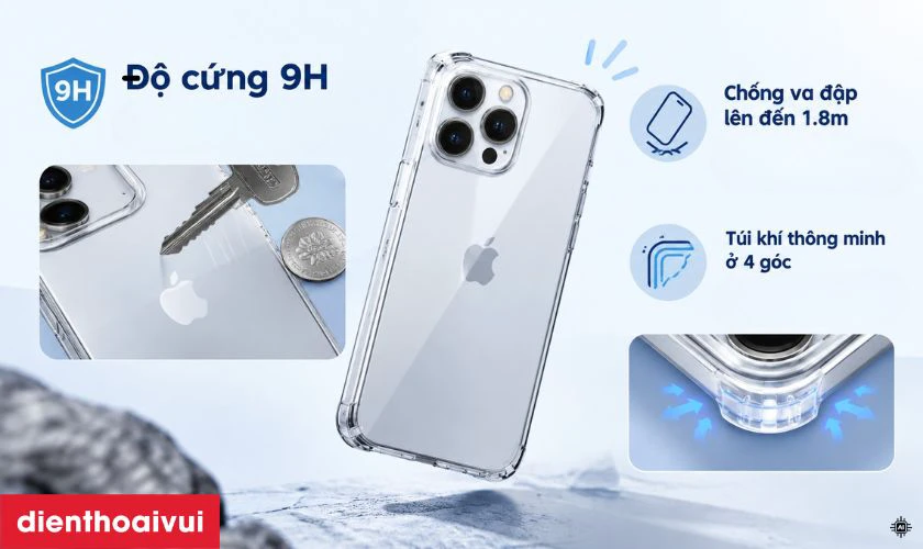 Ốp lưng iPhone 14 Pro MIPOW Tempered Glass with MagSafe Transparent