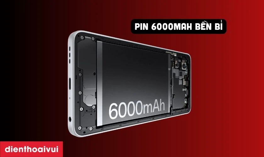 Pin dung lượng lớn 6000mAh, sạc nhanh tiện