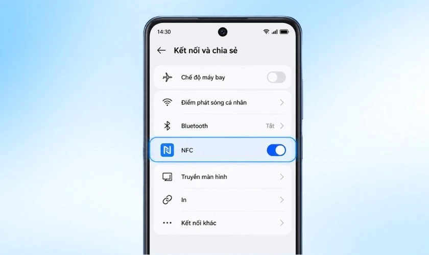 Tìm mục NFC trong danh sách tùy chọn