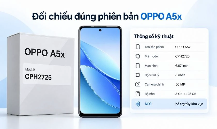 Đối chiếu thông số theo đúng phiên bản OPPO A5x