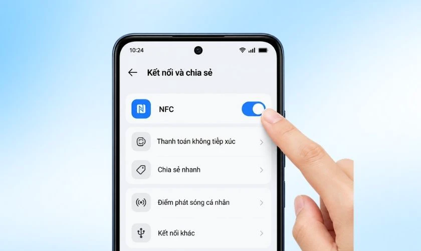 Tìm và chọn NFC, gạt công tắc NFC sang trạng thái bật