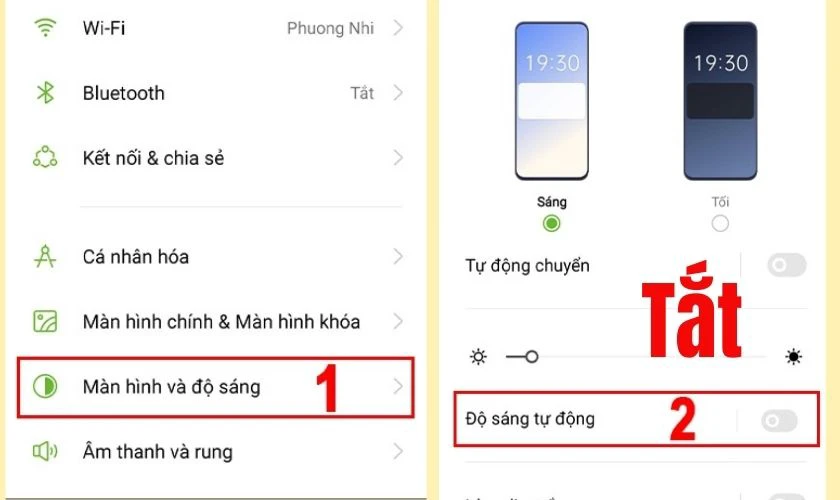 Tắt t&iacute;nh tự động điều chỉnh độ s&aacute;ng m&agrave;n h&igrave;nh