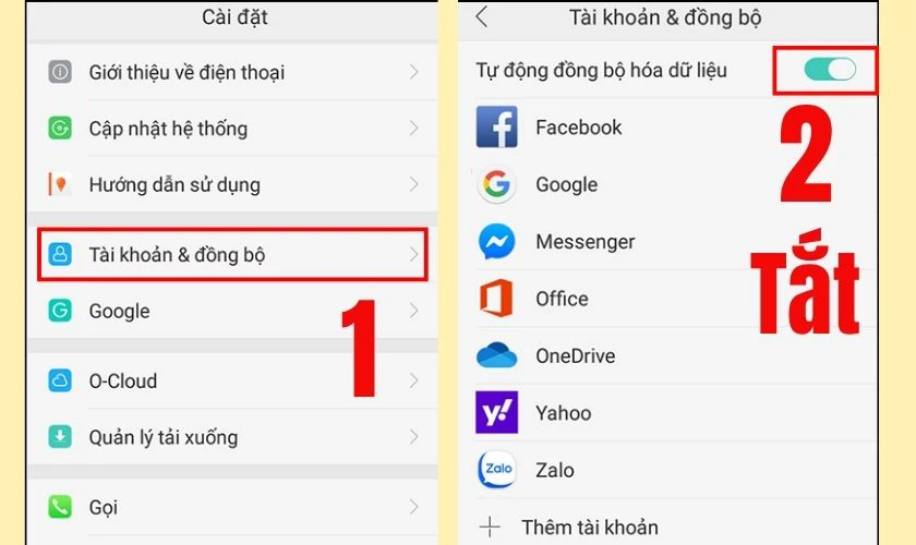 Tắt đồng bộ ho&aacute; dữ liệu