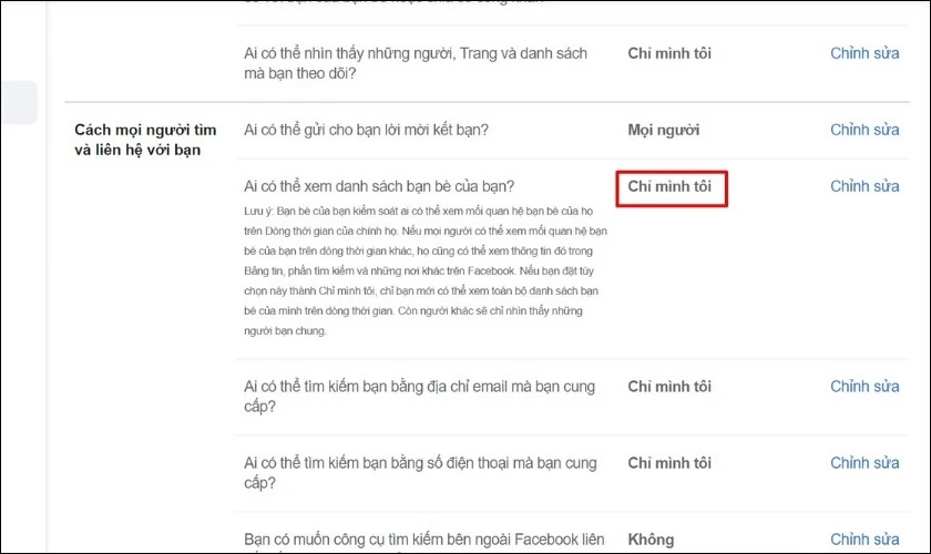 Điều chỉnh chế độ Chỉ m&igrave;nh t&ocirc;i